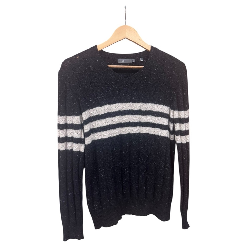 Vince Varsity Black and White Striped Men's Sweater Small